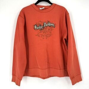 Vintage Y2K‎ Harley Davidson Women’s Orange Sweatshirt Large 3D Raised Spell Out